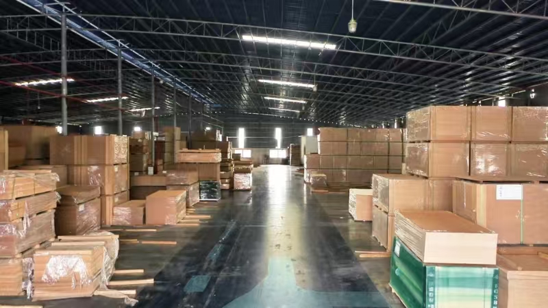Packed wood panels in RichYield factory warehouse